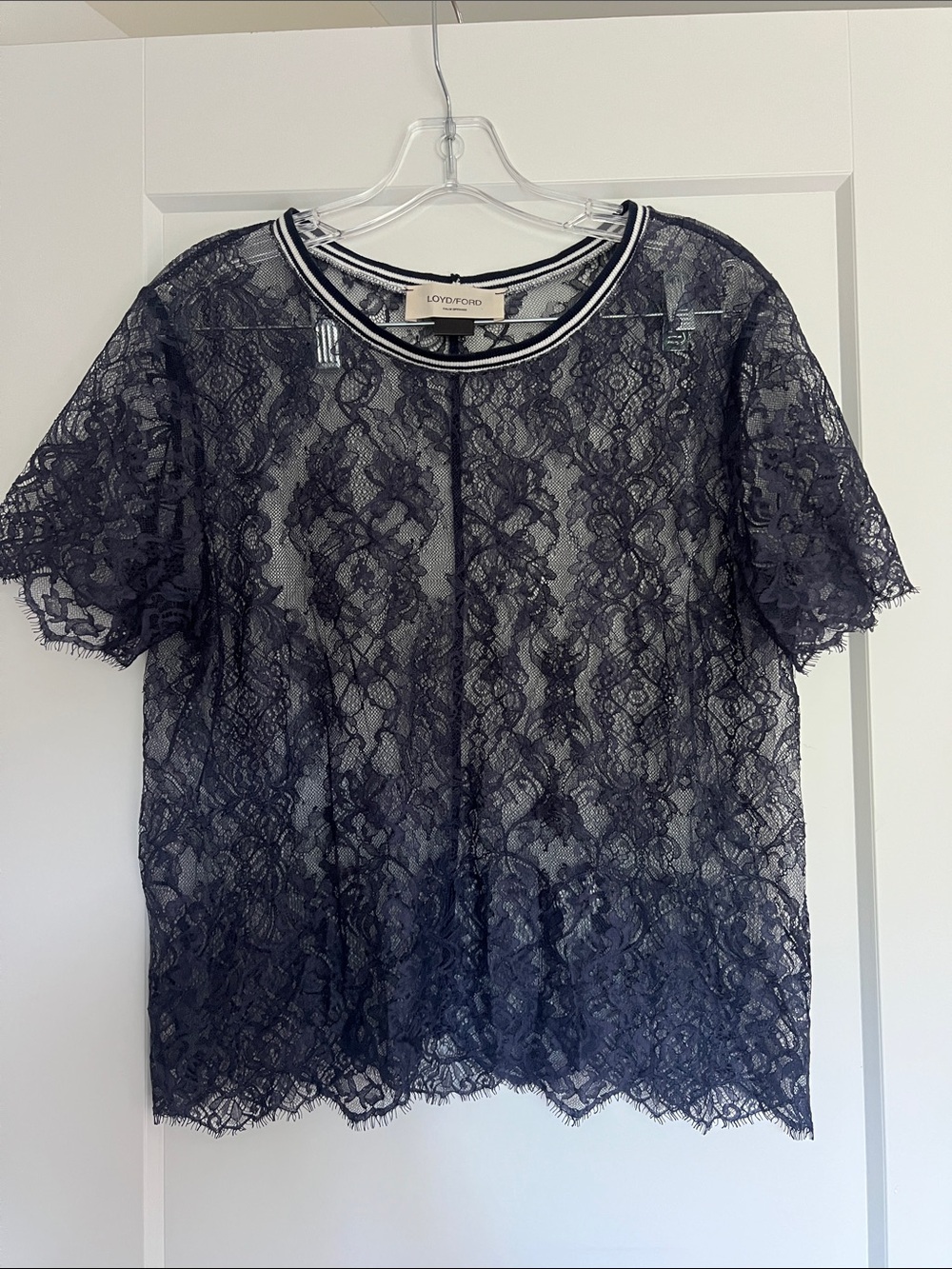Black Lace Short-Sleeve Top